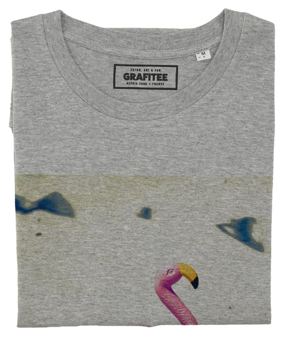 T-shirt Flamant Rose Plage gris chiné plié