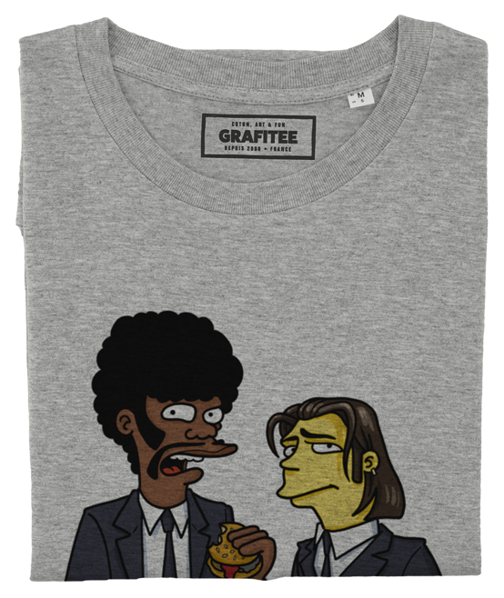 T-shirt Pulp Fiction Simpsonized gris chiné plié