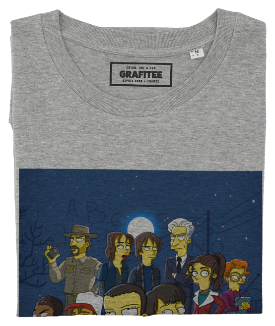 T-shirt Stranger Things x Simpsons gris chiné plié