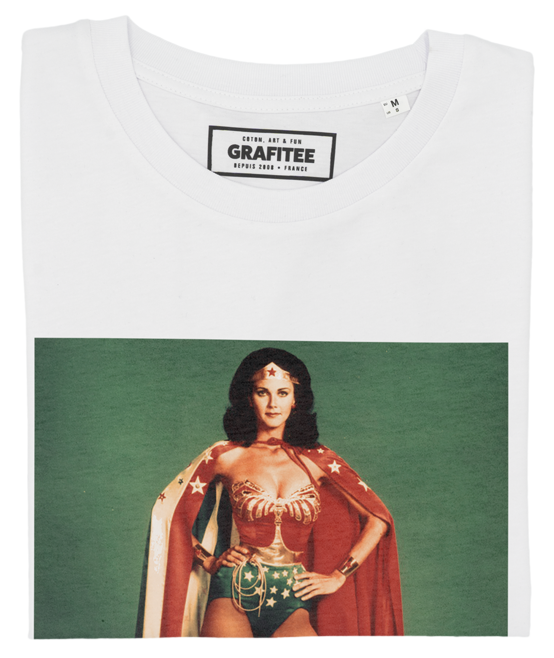 T-shirt Wonder Woman Vintage blanc plié