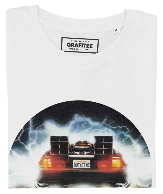 T-shirt DeLorean On Fire blanc plié