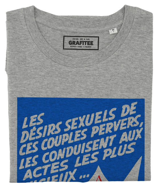 T-shirt Orgies Pour Jouir gris chiné plié
