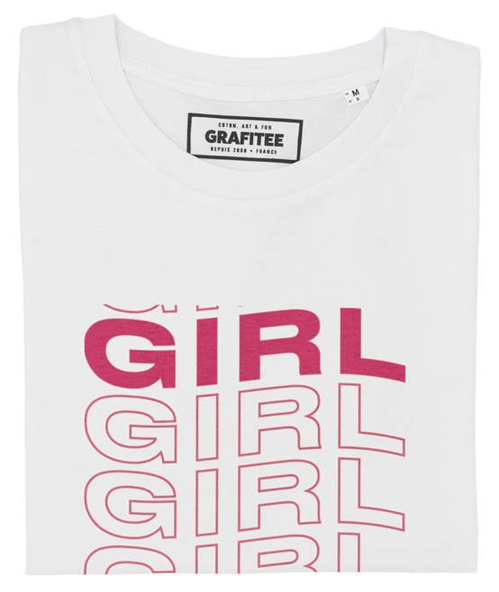 T-shirt Girl Girl Girl Power blanc plié