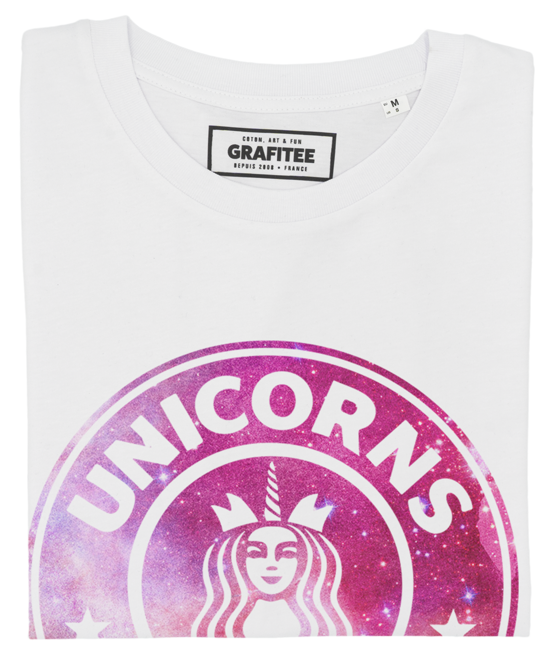 T-shirt Unicorns Coffee blanc plié