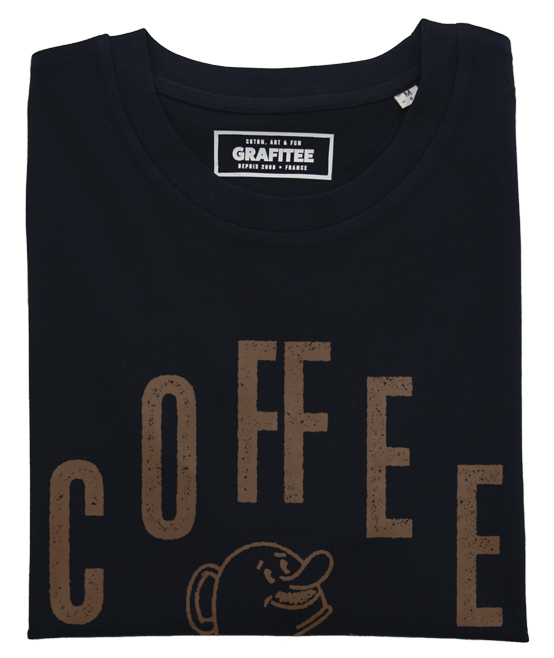 T-shirt First coffee noir plié