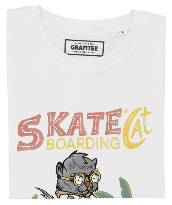 T-shirt Skateboarding Cat blanc plié