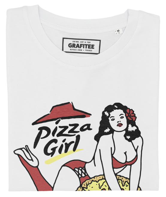 T-shirt Pizza Hot blanc plié