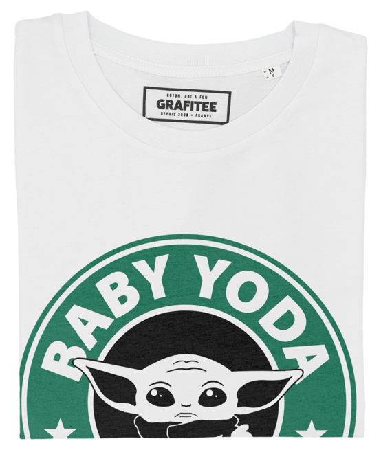 T-shirt Baby Yoda Coffee blanc plié