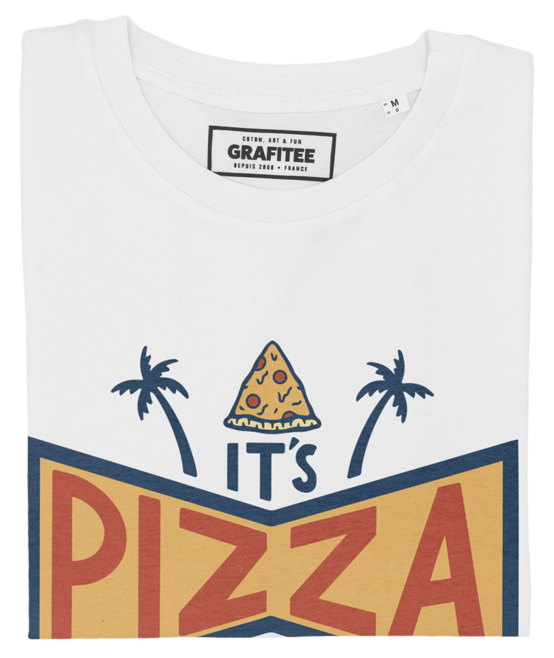 T-shirt It's Pizza Time blanc plié