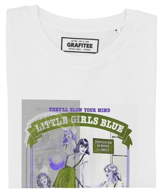 T-shirt Little Girls Blue blanc plié