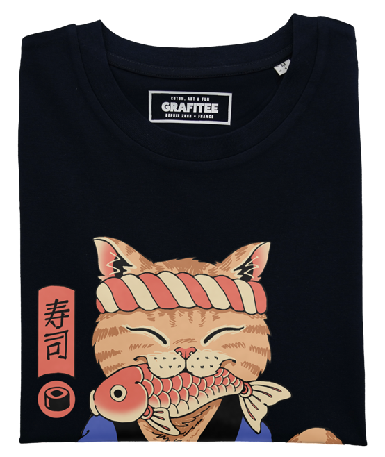 T-shirt Sushi Meowster noir plié