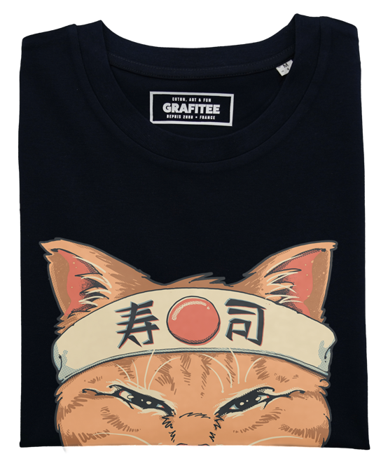 T-shirt Neko Sushi Katana noir plié