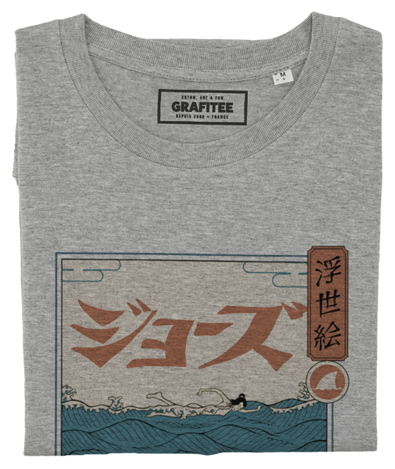 T-shirt Requin Ukiyo-e gris chiné plié