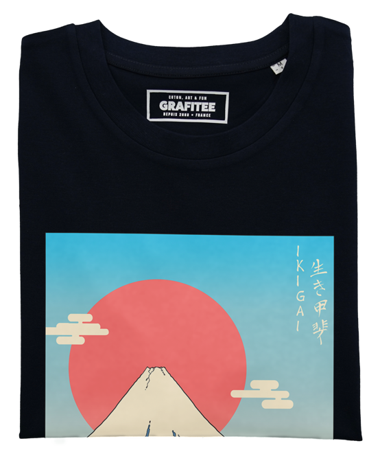 T-shirt Ikigai Mont Fuji noir plié