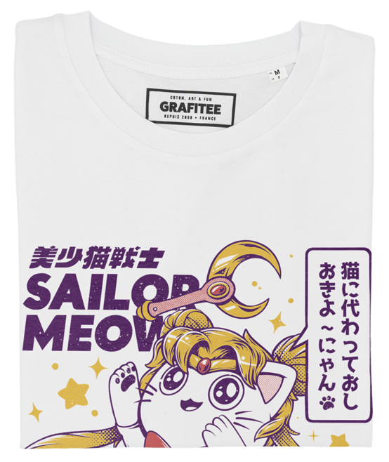 T-shirt Sailor Meow blanc plié