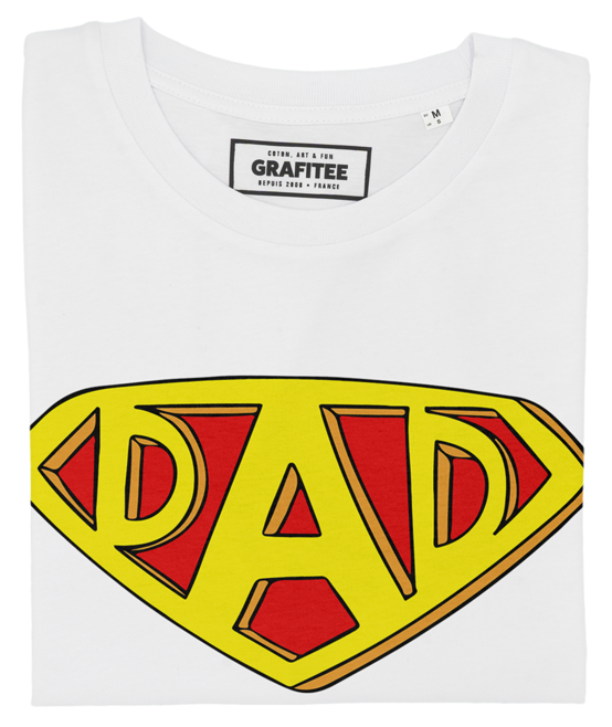 T-shirt Super Dad blanc plié