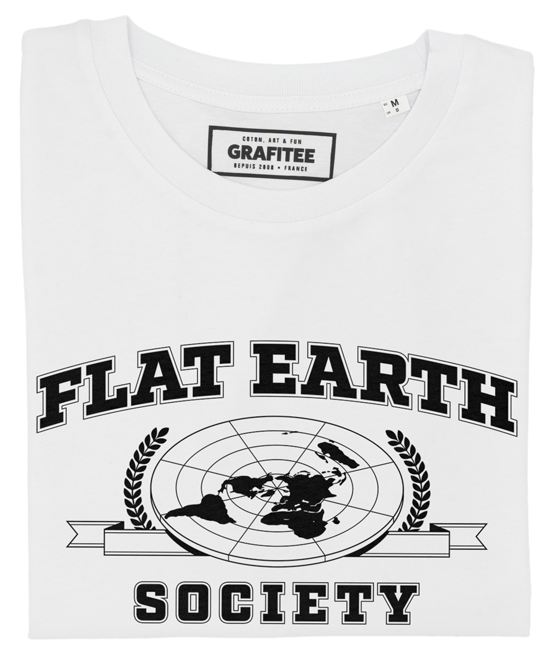 T-shirt Flat Earth Society blanc plié