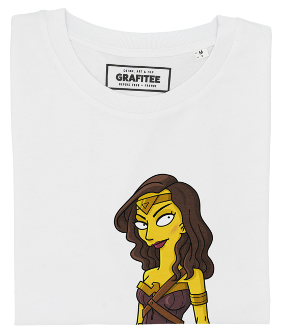T-shirt Wonderwoman Simpsonized blanc plié