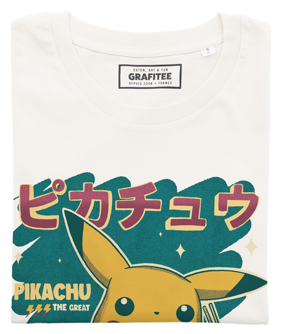 T-shirt Pikachu Sushi blanc cassé plié
