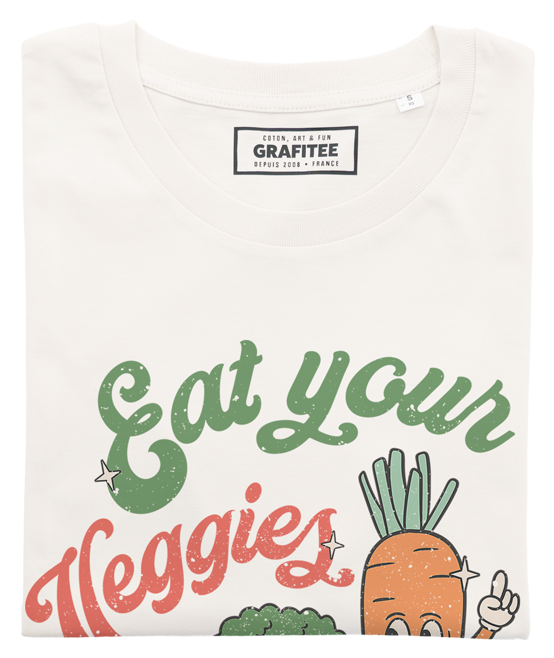 T-shirt Eat Your Veggies blanc cassé plié