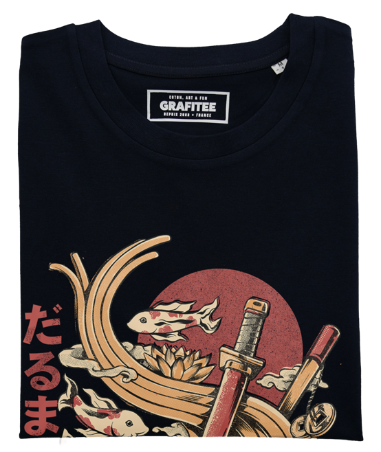 T-shirt Ramen et Daruma noir plié