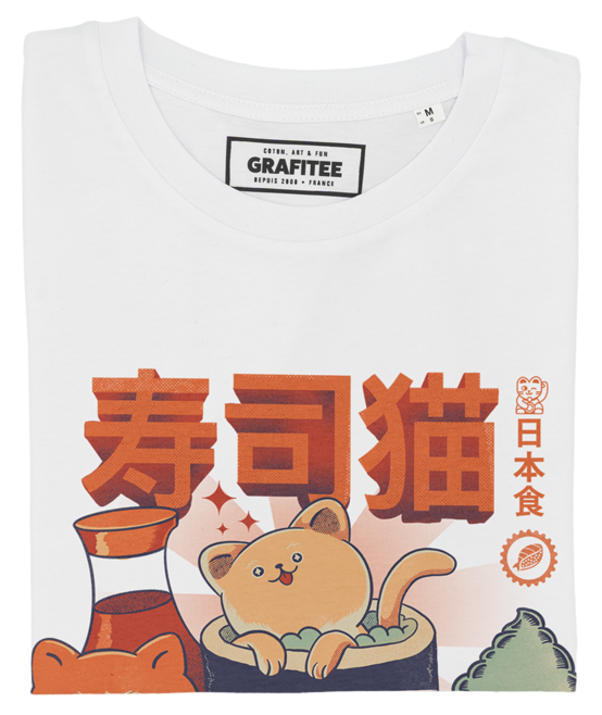 T-shirt Chats & Sushis blanc plié