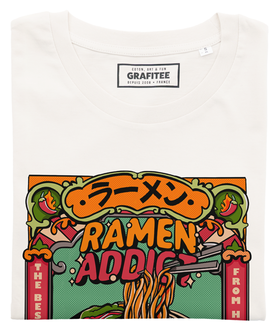 T-shirt Ramen Addict blanc cassé plié