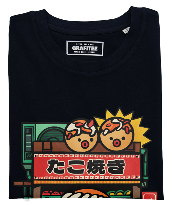 T-shirt Takoyaki Foodstall noir plié