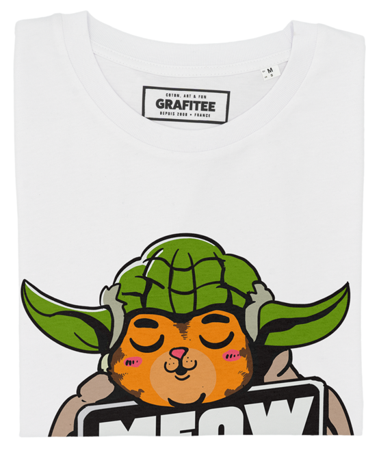 T-shirt Maitre Yoda le Chat blanc plié