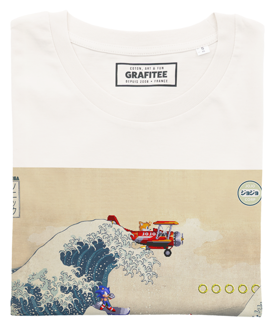 T-shirt La Déferlante Sonic blanc cassé plié