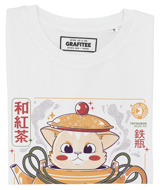 T-shirt Tea and Pet Time blanc plié