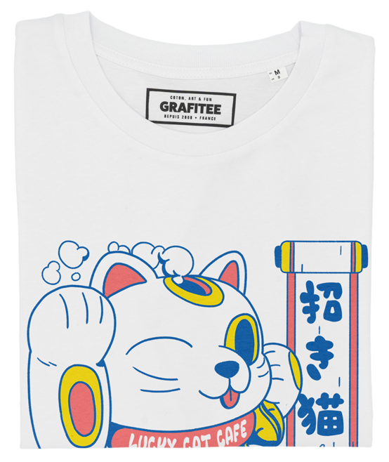 T-shirt Lucky Cat Coffee Shop blanc plié