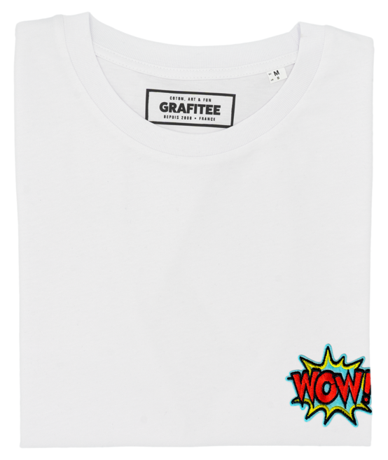 T-shirt Wow (brodé) blanc plié