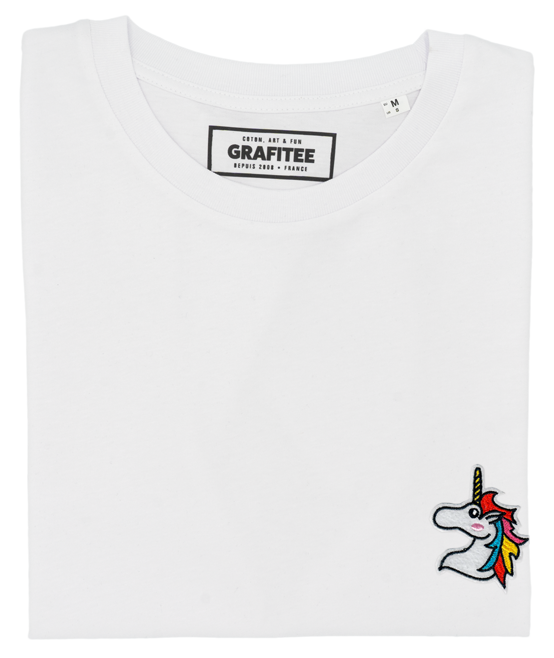 T-shirt Licorne (brodé) blanc plié