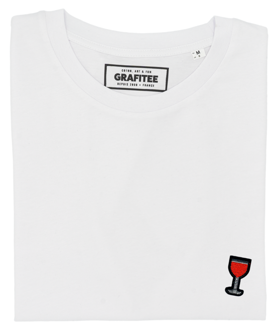 T-shirt Verre de vin (brodé) blanc plié