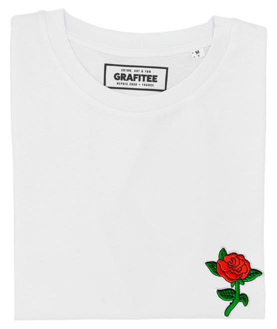 T-shirt Rose (brodé) blanc plié