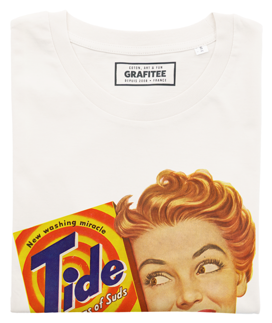 T-shirt Lessive Tide Vintage blanc cassé plié