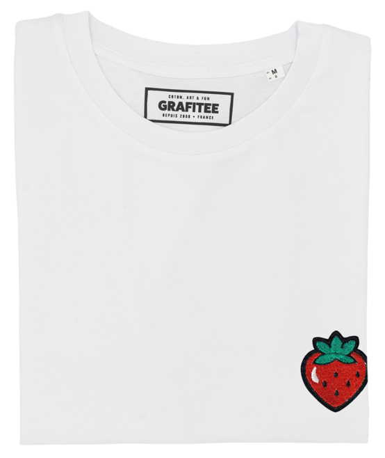 T-shirt Fraise (brodé) blanc plié