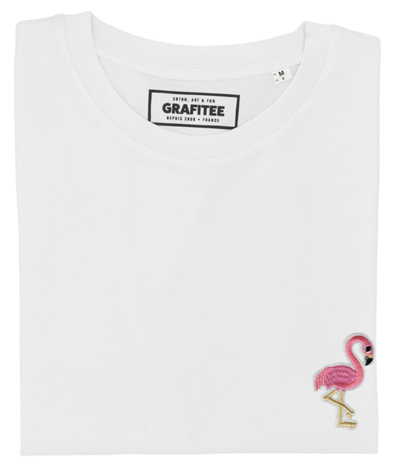 T-shirt Flamant Rose (brodé) blanc plié