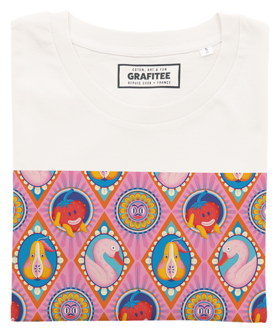 T-shirt Fruity Pattern blanc cassé plié