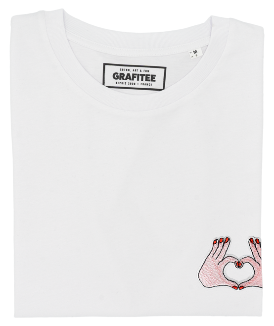 T-shirt Mains Coeur blanc plié