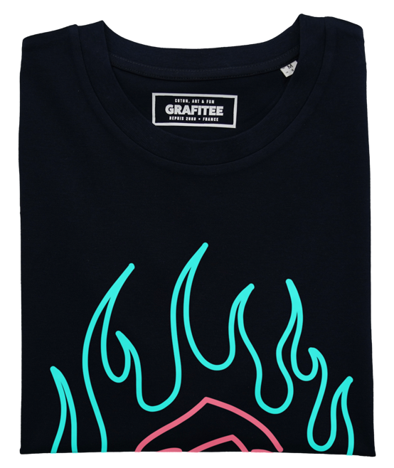 T-shirt Rose on Fire noir plié